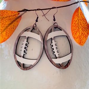Wooden football cutout earrings
